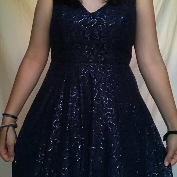 blue sparkly formal dress